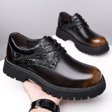 批发大码男士皮鞋<b class='q'>春</b>秋英伦厚底休闲德比鞋男款正装结婚工装低帮马丁靴