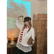 实拍实价 秋冬内搭叠穿圆领蕾丝边加绒T恤