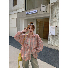 批发实拍实价 韩版新款宽松百搭长袖格子衬衫