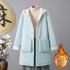 批发加棉加厚棉麻棉衣<b class='q'>外套</b>2025冬季新款中长款连帽保暖开衫棉服上衣女
