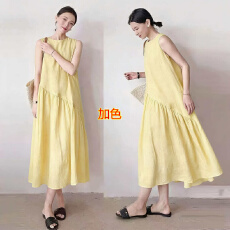 批发棉麻连衣裙女2026夏季新款<b class='q'>文艺</b><b class='q'>范</b>大码宽松透气无袖纯色亚麻裙