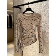 批发2026春季新款设计感<b class='q'>不规则</b>收腰波点长袖上衣女显瘦百搭雪纺打底衫