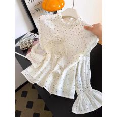 批发十三行女装~立体花朵木耳立领镂空<b class='q'>衬衫</b>~春季波点优雅气质上衣