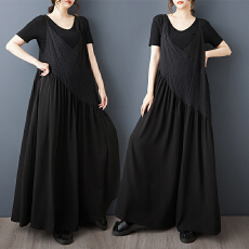 批发实拍夏装新款暗黑风拼接不规则吊带阔腿裤百搭大码显瘦背带<b class='q'>裤裙</b>