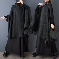 批发实拍<b class='q'>春秋</b>新款暗黑风百搭休闲显瘦<b class='q'>连衣裙</b>时尚V领宽松斗篷胖MM外套