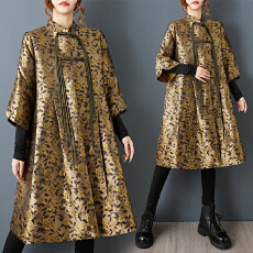 批发实拍<b class='q'>春</b>秋款高端奢华立体绣花宽松外套时尚中式国风中长款双层风衣