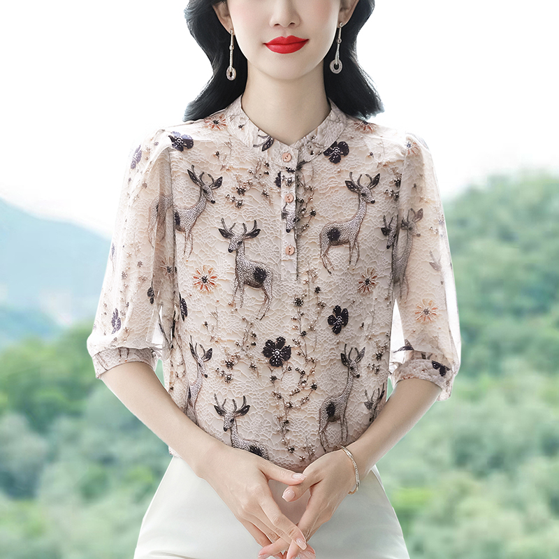 新款显瘦百搭气质显瘦圆领七分袖衬衫女  服裝批發女裝批發服飾貨源