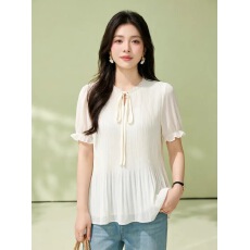 批发2026夏装新款蝴蝶结短款雪纺衫女胖妹妹洋气小衫遮肚子显瘦