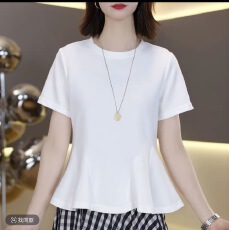 批发【夏季新品】轻奢洋气圆领T恤女2026夏季新款女短袖上衣显瘦小衫