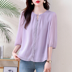 批发实拍2026夏季新款七分袖简约气质衬衣女