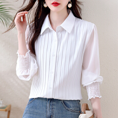 批发实拍法式长袖衬衫女压褶收腰设计高级感气质显瘦百搭上衣