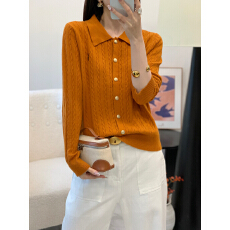 批发赵露思同款针织开衫女<b class='q'>春</b>秋麻花翻领长袖毛衣外套宽松时尚