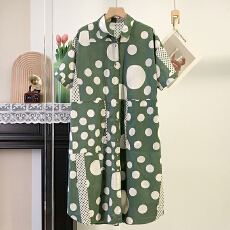 批发实拍 高品质纯日系中长款<b class='q'>衬衫</b>连衣裙宽松百搭波点印花<b class='q'>衬衣</b>裙子