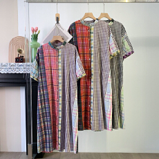 批发实拍 日系小众设计感复古印花棉质长款<b class='q'>衬衫</b>裙女夏季新款连衣裙