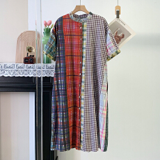 批发实拍 日系小众设计感复古印花棉质长款<b class='q'>衬衫</b>裙女夏季新款连衣裙