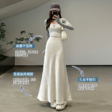 批发实拍2026春夏新款缎面提花醋酸鱼尾裙高腰垂感小个子包臀裙