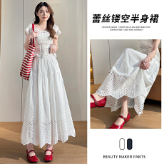 批发实拍2026夏新款白色<b class='q'>棉麻</b>刺绣<b class='q'>半身裙</b>凉爽透气百搭松紧腰小个子裙子