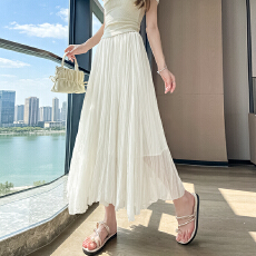 批发实拍夏季新款不规则褶皱肌理感<b class='q'>真丝</b>纱半身<b class='q'>裙</b>A字大摆伞<b class='q'>裙</b>