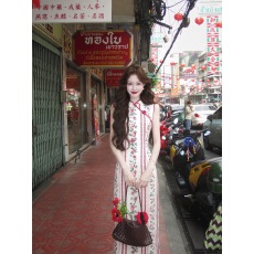 批发【南洋玫瑰】独手工玫瑰门襟 新中式改良旗袍 复古无袖<b class='q'>连衣裙</b>