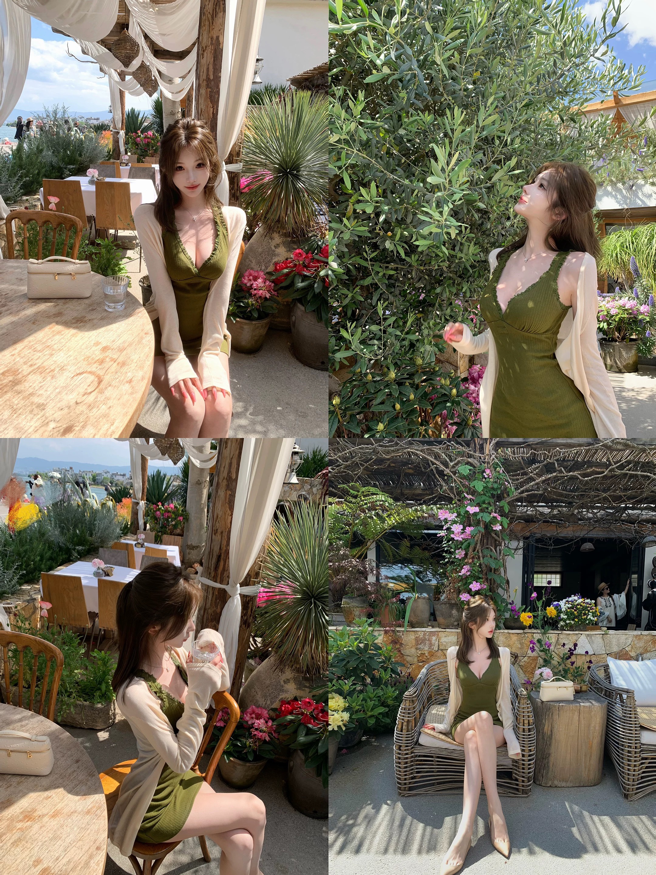 04 28 jmshopmiu 부서 교과서 자카드 구덩이 기사 니트 원피스 여성 V넥 레이스 캐미솔