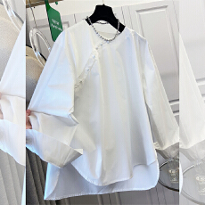批发实拍有货 新中式简约大码白衬衫女宽松高级感超好看显瘦上衣