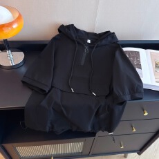 批发实拍 纯色连帽短袖上衣夏季韩版潮流百搭休闲帅气t恤