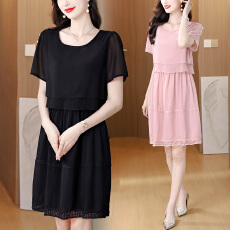 批发<b class='q'>实拍</b>2026微胖妹妹<b class='q'>大码</b><b class='q'>女装</b>夏装韩版藏肉遮肚子雪纺连衣裙显瘦裙子