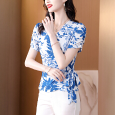批发<b class='q'>实拍</b>设计感弹力网纱印花收腰上衣女2026夏季新款百搭<b class='q'>T</b><b class='q'>恤</b><b class='q'>衬衫</b>
