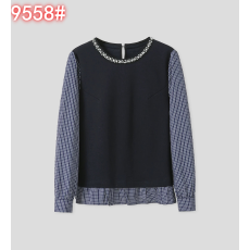 批发<b class='q'>假两件</b>拼接<b class='q'>衬衫</b>女2025秋季新款钉珠圆领格纹袖宽松百搭上衣