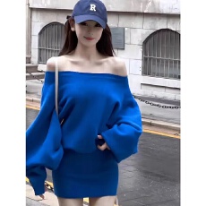 批发法式<b class='q'>蝙蝠</b>袖长袖针织<b class='q'>连衣裙</b>女秋季收腰显瘦内搭打底包臀毛衣短裙子