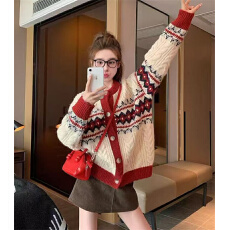 批发<b class='q'>韩国</b>东大门复古麻花毛衣外套女秋冬季慵懒风费尔岛针织打底开衫