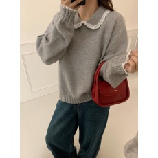 批发新款针织毛衣加厚外套娃娃领<b class='q'>蕾丝</b>花边毛衣冬季宽松针织衫上衣女