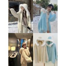 批发软糯杏色连帽毛领毛衣开衫女春秋冬新款慵懒松弛外穿保暖针织外套