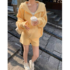 批发“Cozy多伦多假日”韩女早<b class='q'>春</b>松弛感~ oversize针织卫衣/短裤套装