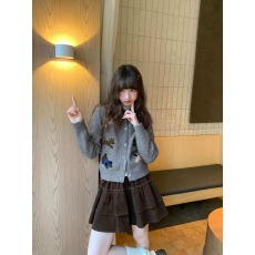 批发韩系圆领小狗毛巾绣针织开衫女新款宽松显瘦时尚甜美百搭毛衣外套