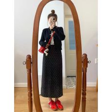 批发大码胖MM波点休闲半身裙女<b class='q'>春</b>秋冬高腰显瘦梨形身材中长款a字裙