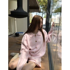 批发大码<b class='q'>女装</b>早秋穿搭2025新款粉色上衣长袖毛衣<b class='q'>外套</b>短裤简约两件套