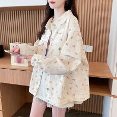 批发设计感小众可爱满印小熊<b class='q'>牛仔外</b><b class='q'>套男</b>女春秋薄款韩系慵懒风工装夹克