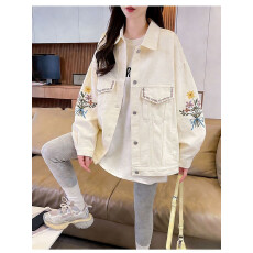 批发小清新减龄米白色牛仔刺绣外套女2026春<b class='q'>秋</b>款甜酷气质百搭夹克上衣