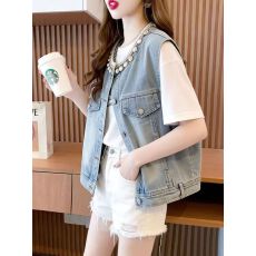 批发小众设计钉珠<b class='q'>亮片</b>牛仔短款马甲女外套马夹<b class='q'>背心</b>外穿春2026减龄洋气