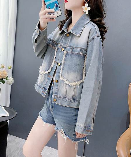 아메리칸 레트로 쇼트 스타일 데님 여성 코트 2026 봄 가을 새로운 거친 가장자리 주머니 루즈핏 다용도 재킷 맨위