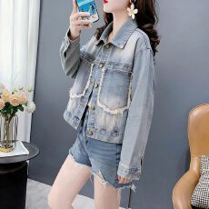 批发美式复古短款牛仔外套女2026春秋季新款毛边口袋宽松<b class='q'>百搭</b>夹克上衣