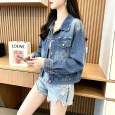 批发小个子短款牛仔外套女 复古水洗宽松显瘦百搭翻领牛仔夹克春<b class='q'>秋</b>