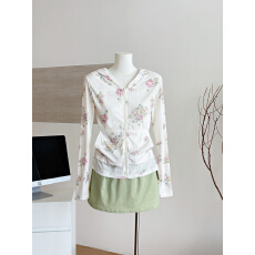 批发Laareetoo 薄款碎花拉链外套女<b class='q'>夏</b>季防晒衣长袖连帽上衣显瘦空调衫