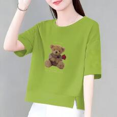 批发2025短袖圆领套头卫衣女韩版宽松<b class='q'>大码</b>印花时尚上衣显瘦体恤衫