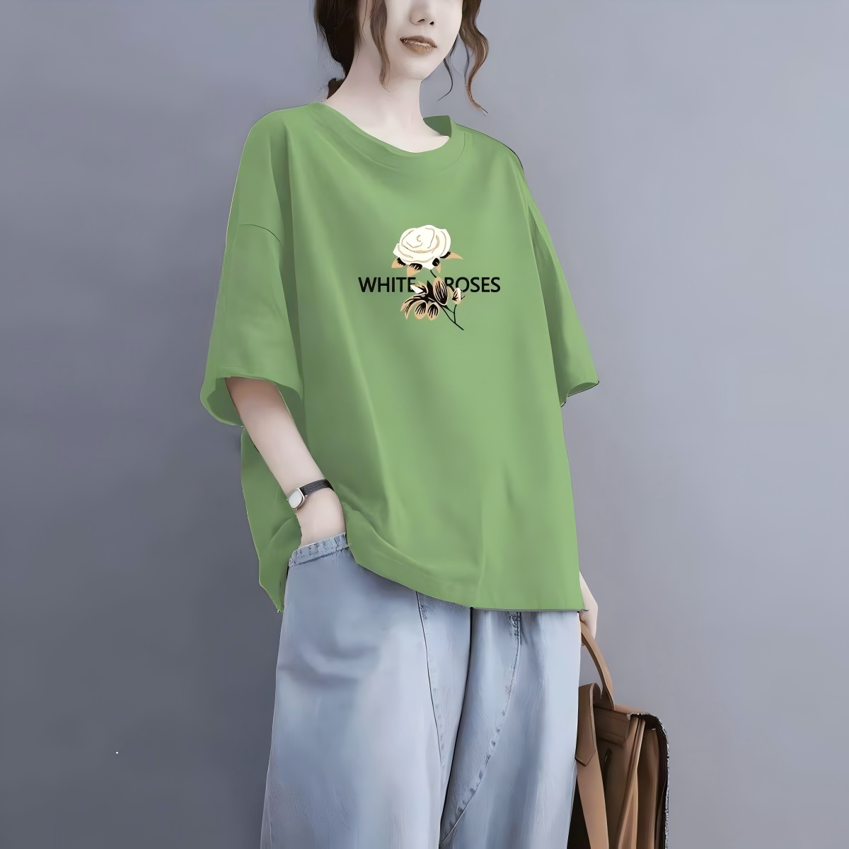 순면 여름 새로운 패션 트렌디 다용도 슬림해 보이는 반팔 티셔츠 여성 루즈핏 에디션 캐주얼 외국 가스 연령 감소 티셔츠 여성