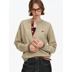 PCLP间色亨利领毛衣 春秋季宽松复古潮流慵懒情侣套头长袖针织衫