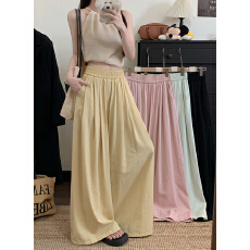 批发实拍！2026新款棉麻透气慵懒松紧腰宽松大裤腿百搭休闲裤女