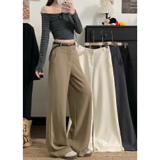 批发实拍！2026宽松设计感西装裤休闲裤女阔腿裤高腰垂感拖地裤