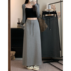 批发半身裙女2026休闲<b class='q'>百搭</b>显瘦后开叉直筒中长裙有口袋